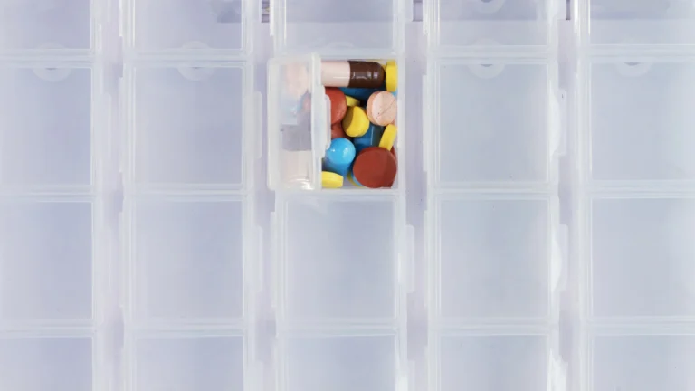 A weekly pill organiser containing regular medicines